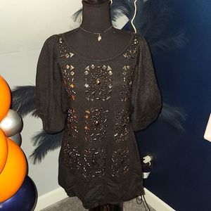 Charcoal stone and beaded Tunic